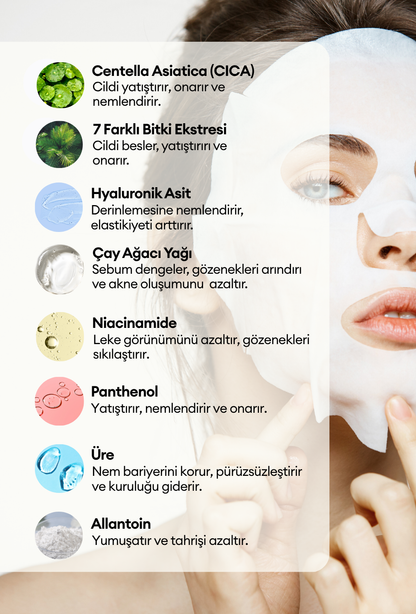 Cica Routine Yatıştırıcı, Akne Karşıtı Yüz Maskesi 5'li