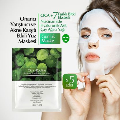 Cica Routine Yatıştırıcı, Akne Karşıtı Yüz Maskesi 5'li